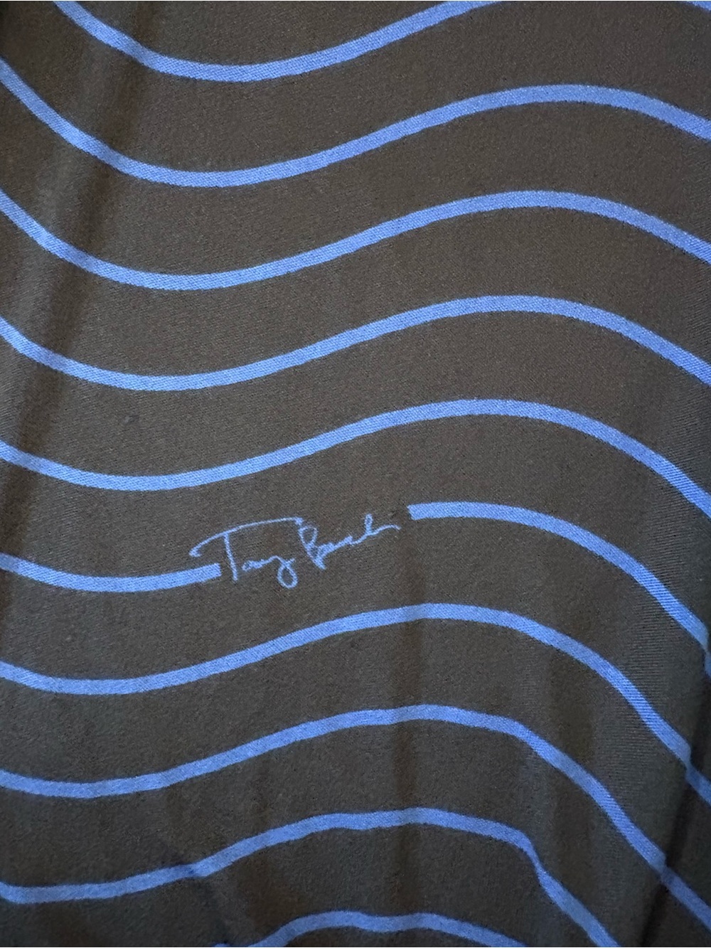 Tory Burch Midi Dress Womens Large Black Blue Silk Stretch Wavy Stripe V-Neck - Picture 7 of 9